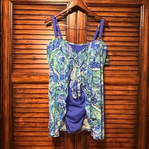 NWT Designer Ralph Lauren Calypso Flyaway Blue One piece Swimsuit Plus Size 22